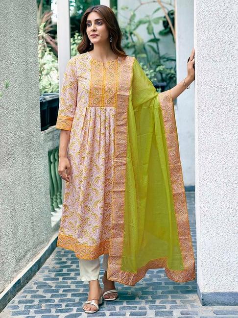 skylee multicolor printed kurta with pant & dupatta