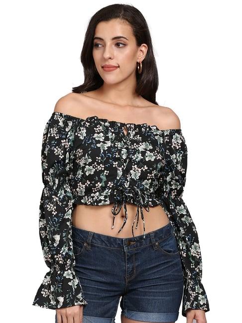 pretty loving thing black floral print crop top