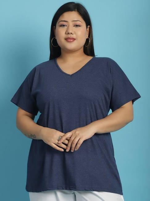 therebelinme blue melange cotton plus size t-shirt