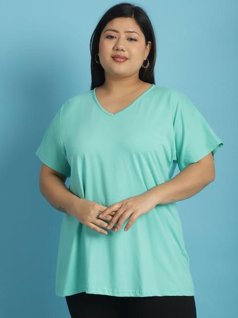 therebelinme sea green cotton plus size t-shirt