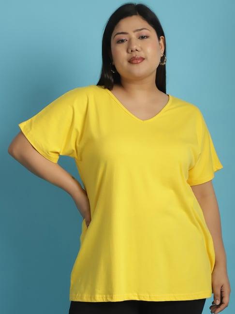 therebelinme yellow cotton plus size t-shirt