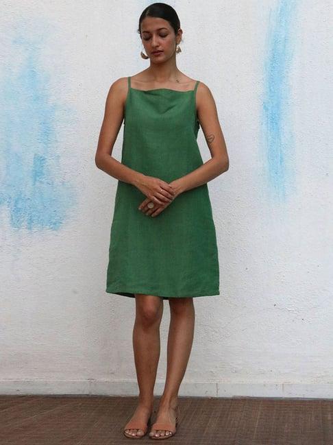 chidiyaa green breathe lana handwoven linen dress