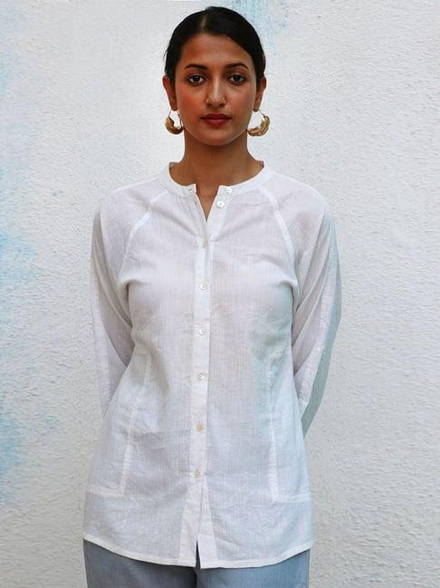 chidiyaa white brathe marilla handwoven linen shirt