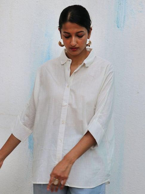 chidiyaa white breathe meryl handwoven linen shirt