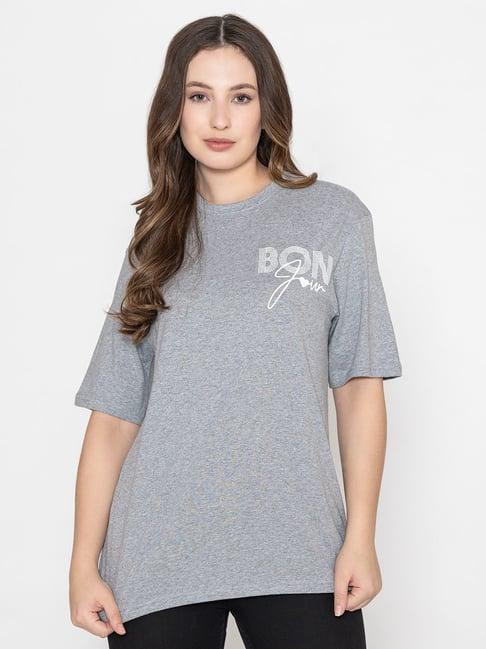 bonjour grey cotton printed t-shirt