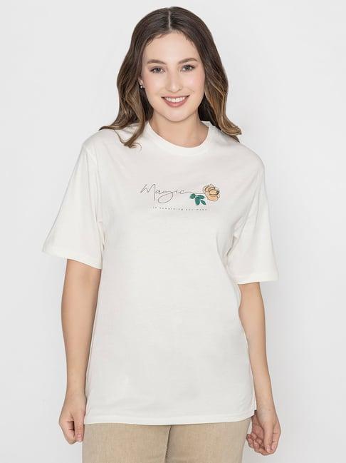 bonjour off white cotton printed t-shirt