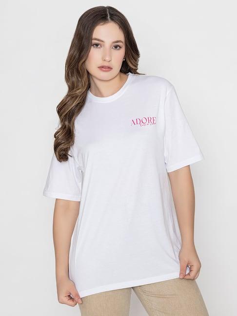 bonjour white cotton printed t-shirt