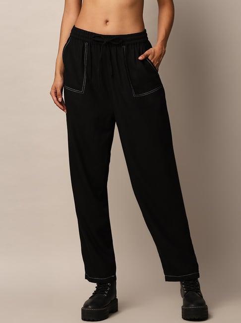 only black regular fit high rise pants