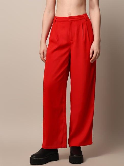 only red straight fit high rise pants