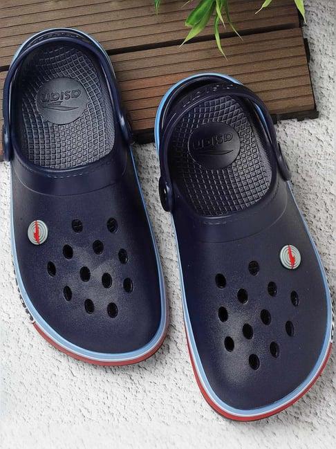 asian men's navy back strap clogs