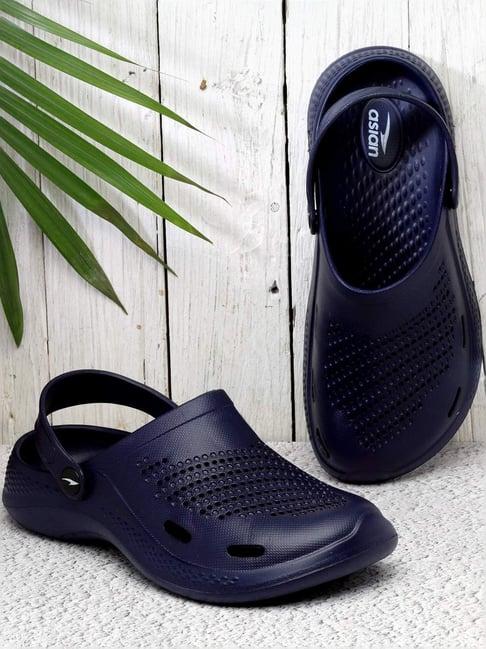 asian men's navy back strap clogs