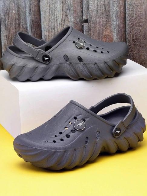 asian men's grey back strap clogs