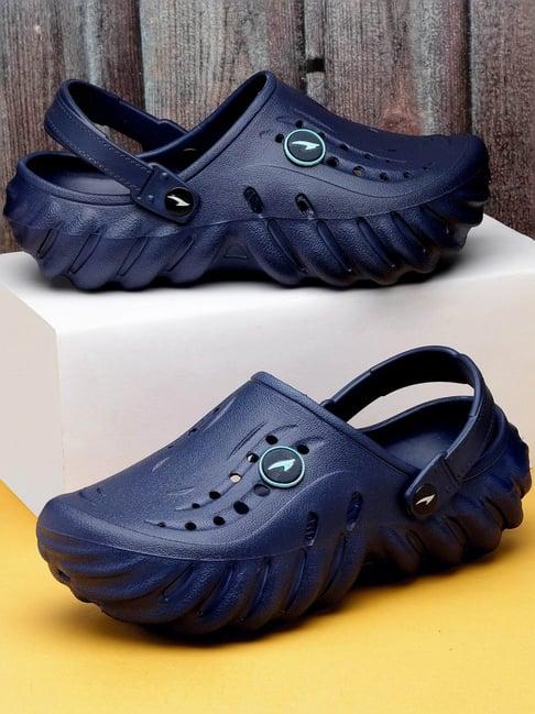 asian men's navy back strap clogs