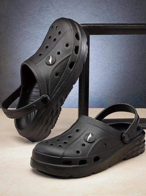 asian men's black back strap clogs