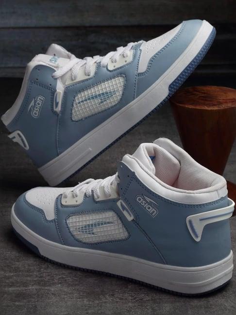 asian men's blue & white ankle high sneakers