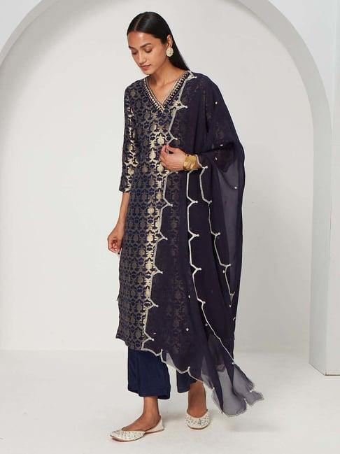 ancestry navy embroidered dupatta