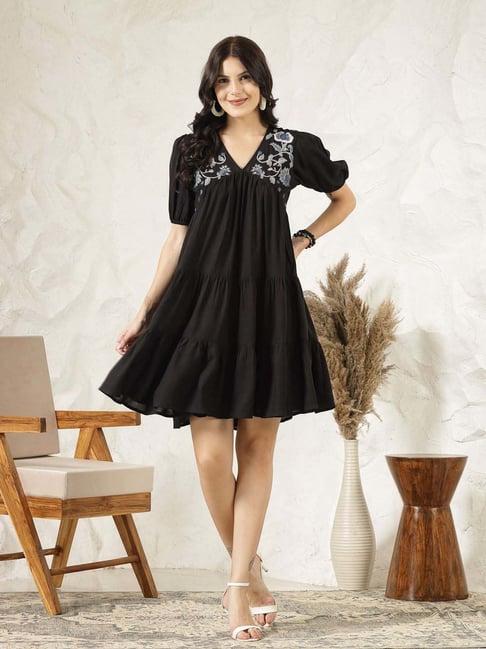 stylum black embroidered a-line dress