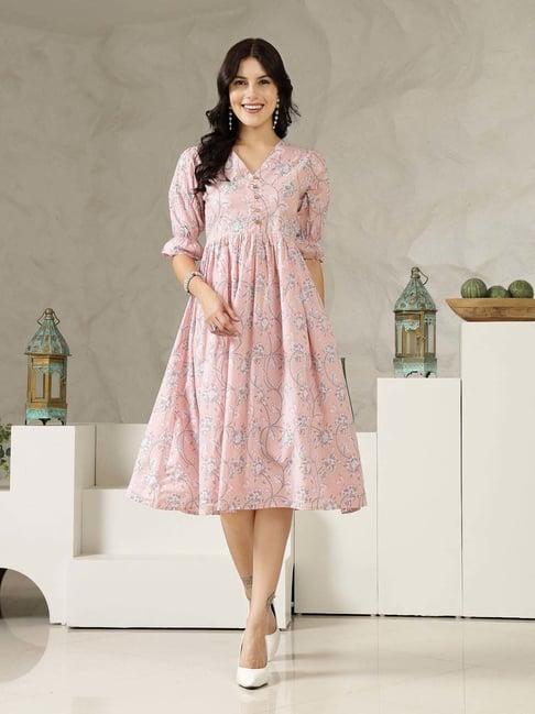 stylum pink cotton printed a-line dress