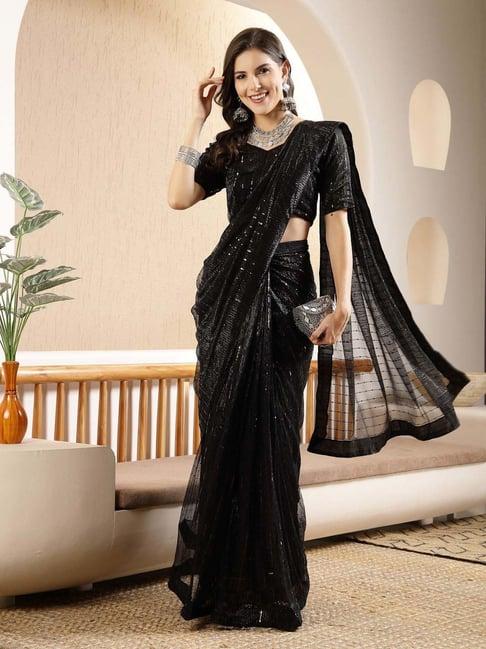 stylum black embellished ready to wear saree with blouse