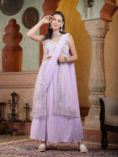 stylum purple embroidered ready to wear saree with blouse