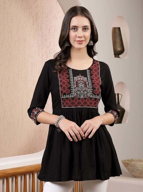 stylum black embroidered top