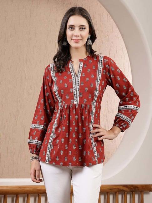 stylum maroon cotton printed top