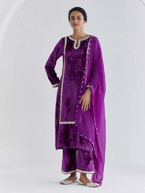 ancestry violet embroidered dupatta