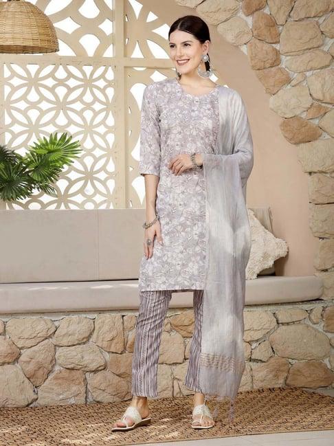 stylum grey printed kurti pant set with dupatta