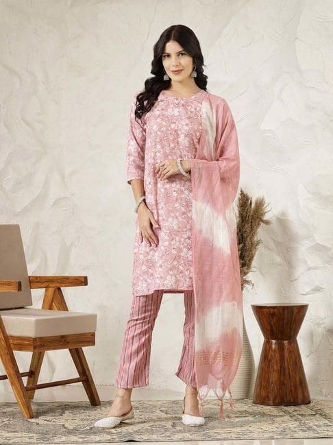 stylum pink printed kurti pant set with dupatta