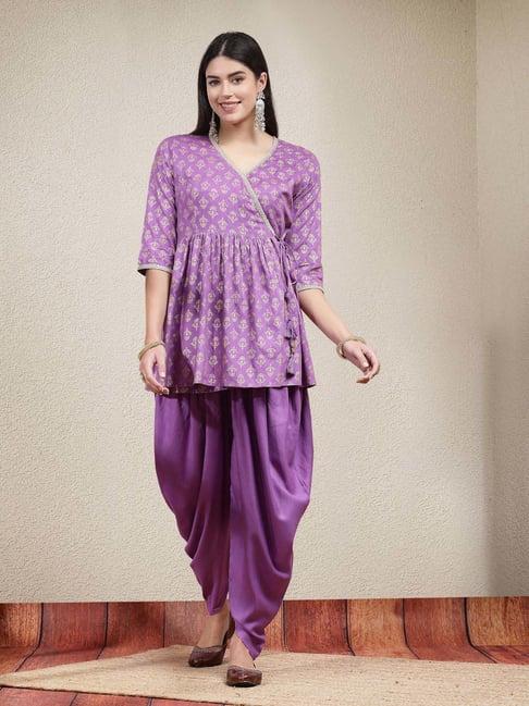 stylum purple printed kurti dhoti pant set