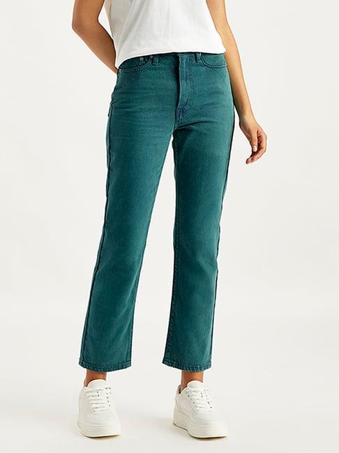 levi's teal straight fit mid rise jeans