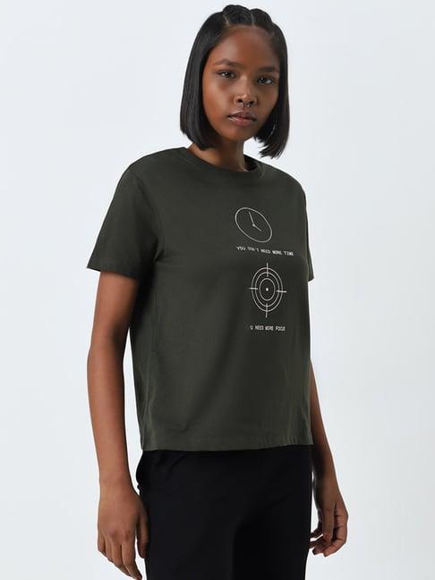 studiofit by westside olive printed cotton t-shirt