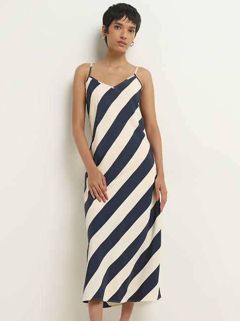 wardrobe by westside navy striped design slip dress