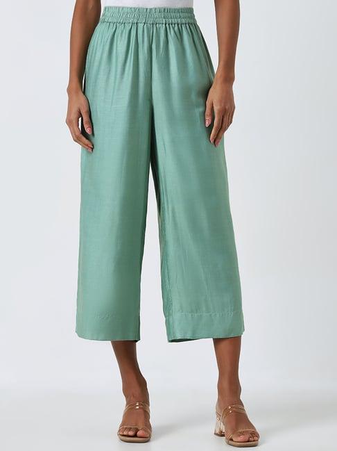 zuba by westside jade green solid high-rise palazzos