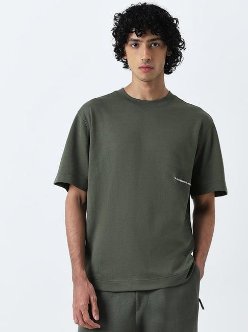 studiofit by westside olive text printed relaxed-fit t-shirt