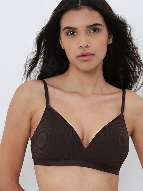 wunderlove by westside dark brown self-striped padded bra