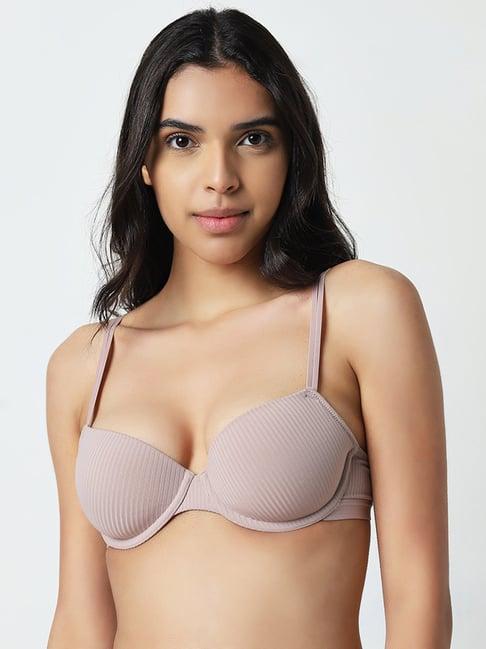 wunderlove by westside light mauve striped padded and wired bra