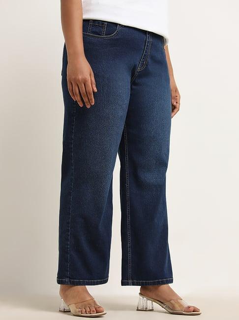 gia by westside dark blue high-rise wide-leg fit jeans