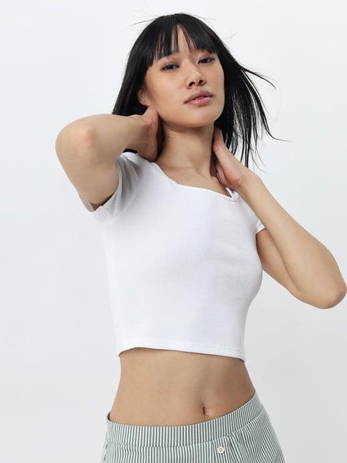 superstar by westside white ribbed crop top