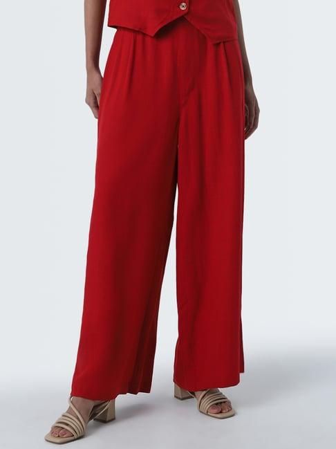 lov by westside red high-rise blended linen trousers