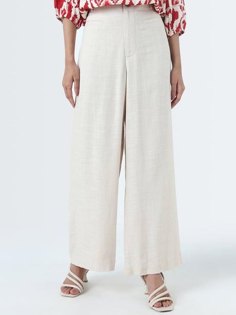 lov by westside beige high-rise blended linen trousers