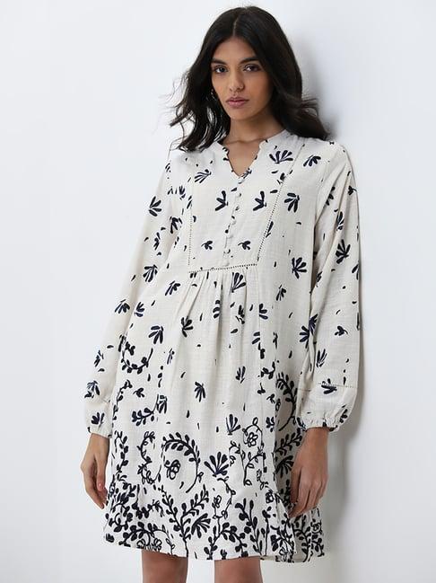 lov by westside off-white botanical printed a-line dress