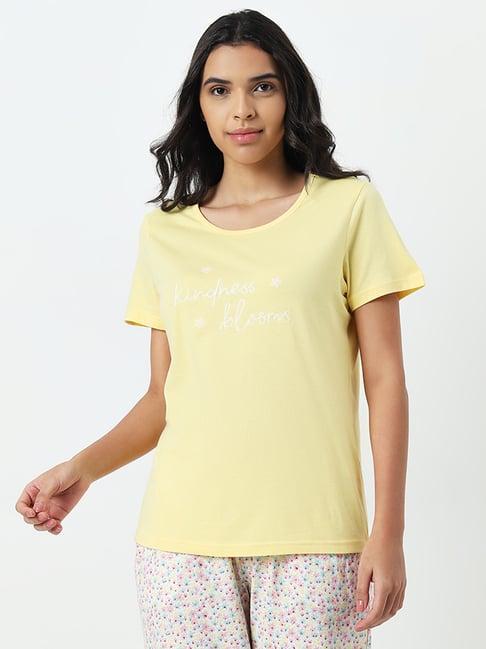 wunderlove by westside yellow text embroidered slogan cotton top