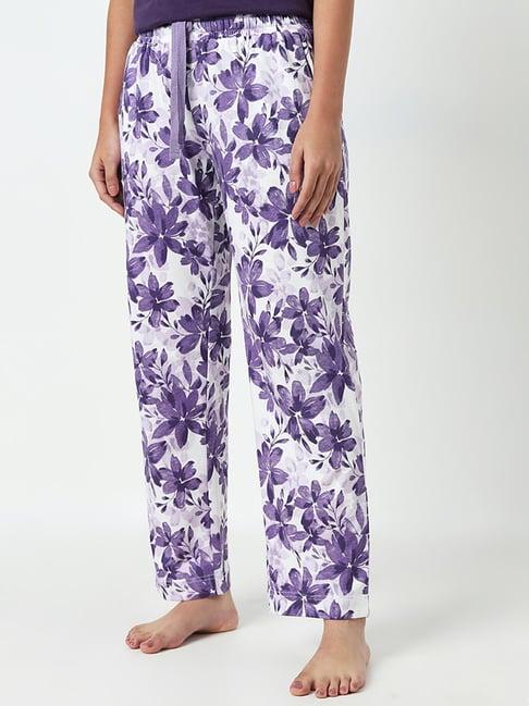 wunderlove by westside violet floral printed high-rise cotton pyjamas