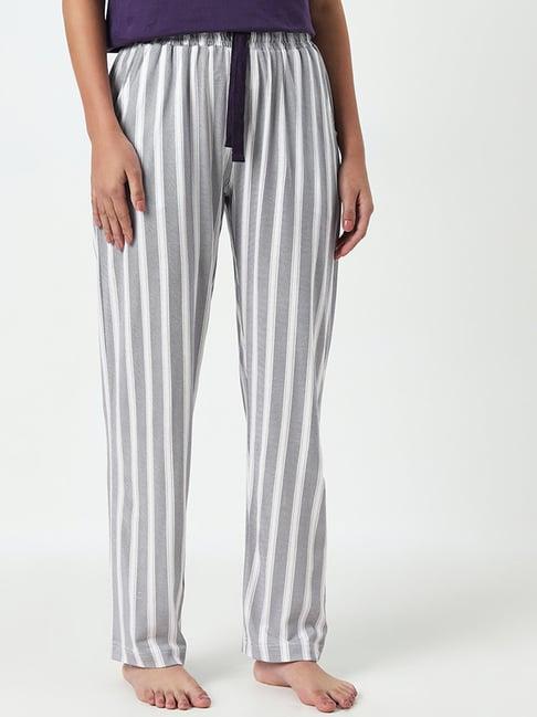 wunderlove by westside white striped high-rise cotton pyjamas