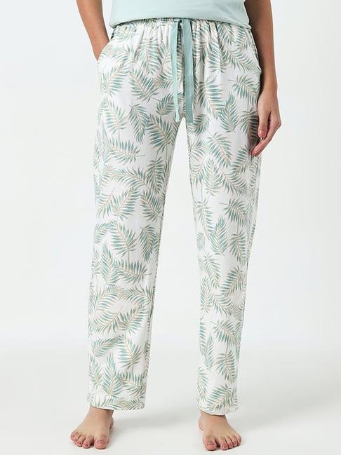 wunderlove by westside white palm leaf printed high-rise cotton pyjamas