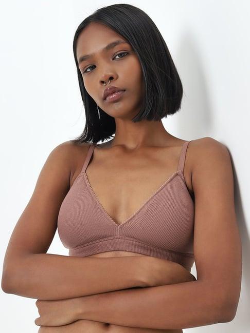 superstar by westside brown waffle-textured padded cotton bra