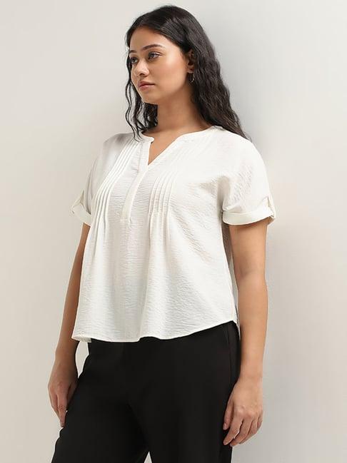 gia by westside white pintuck detailed blouse