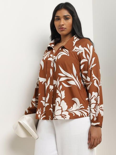 gia by westside brown foliage printed blouse