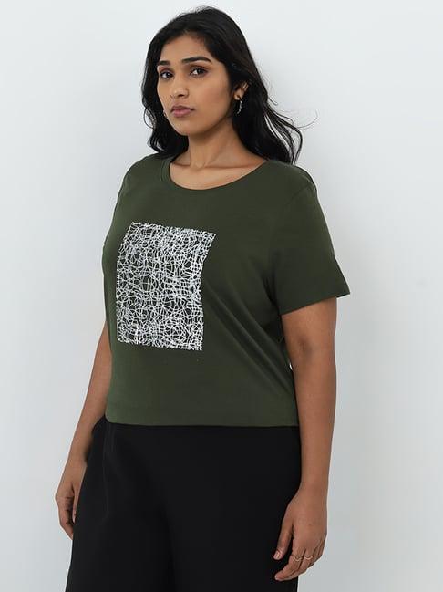 gia by westside olive abstract printed cotton t-shirt